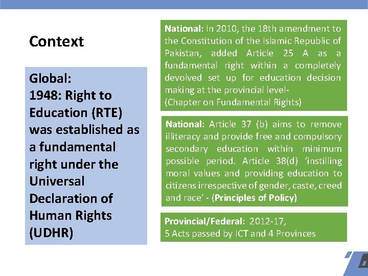Context Global: 1948: Right to Education (RTE) was established as a fundamental right under Context Global: 1948: Right to Education (RTE) was established as a fundamental right under