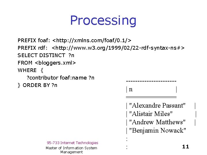 Processing PREFIX foaf: <http: //xmlns. com/foaf/0. 1/> PREFIX rdf: <http: //www. w 3. org/1999/02/22