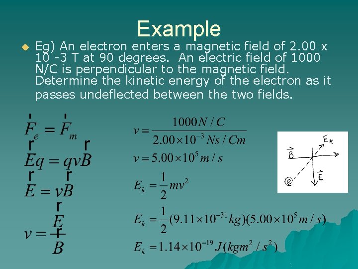 Example u Eg) An electron enters a magnetic field of 2. 00 x 10