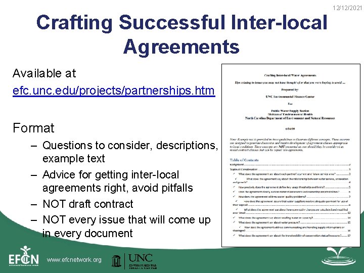 Crafting Successful Inter-local Agreements Available at efc. unc. edu/projects/partnerships. htm Format – Questions to
