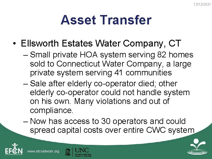 12/12/2021 Asset Transfer • Ellsworth Estates Water Company, CT – Small private HOA system