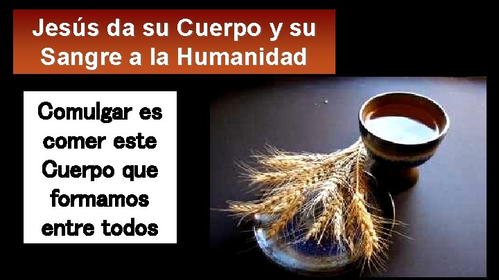 Jesús da su Cuerpo y su Sangre a la Humanidad Comulgar es comer este