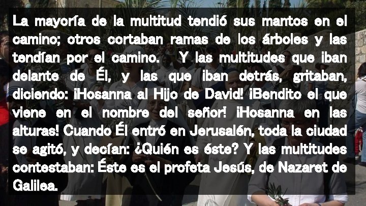 La mayoría de la multitud tendió sus mantos en el camino; otros cortaban ramas