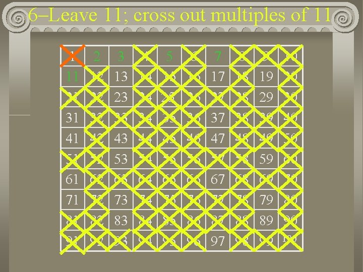 6–Leave 11; cross out multiples of 11 1 11 21 31 41 51 61