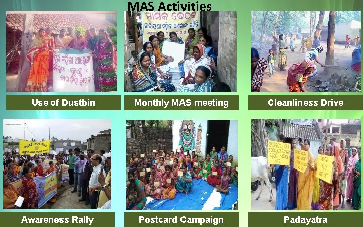 MAS Activities Use of Dustbin Awareness Rally Monthly MAS meeting Cleanliness Drive Postcard Campaign