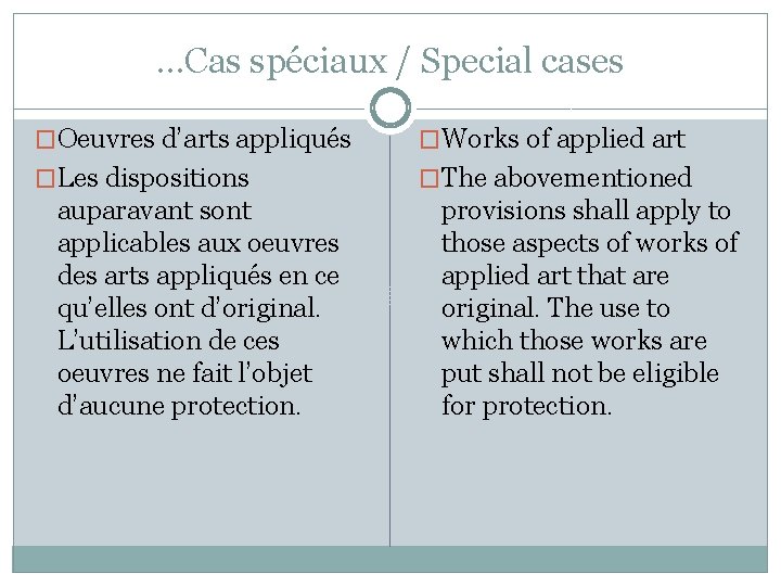 …Cas spéciaux / Special cases �Oeuvres d’arts appliqués �Works of applied art �Les dispositions