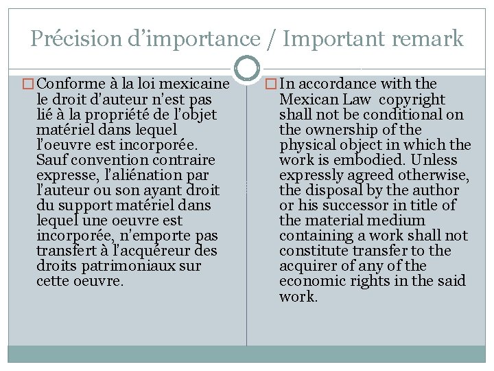 Précision d’importance / Important remark � Conforme à la loi mexicaine le droit d’auteur Précision d’importance / Important remark � Conforme à la loi mexicaine le droit d’auteur