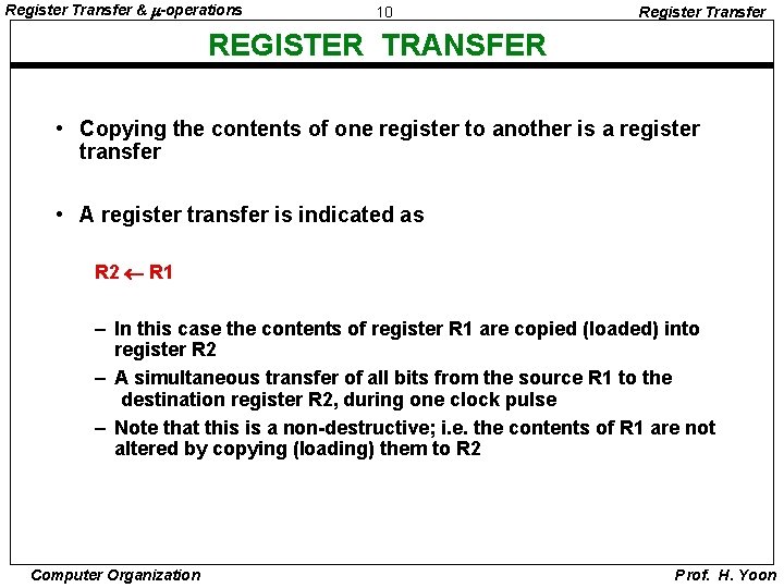 Register Transfer & -operations 10 Register Transfer REGISTER TRANSFER • Copying the contents of