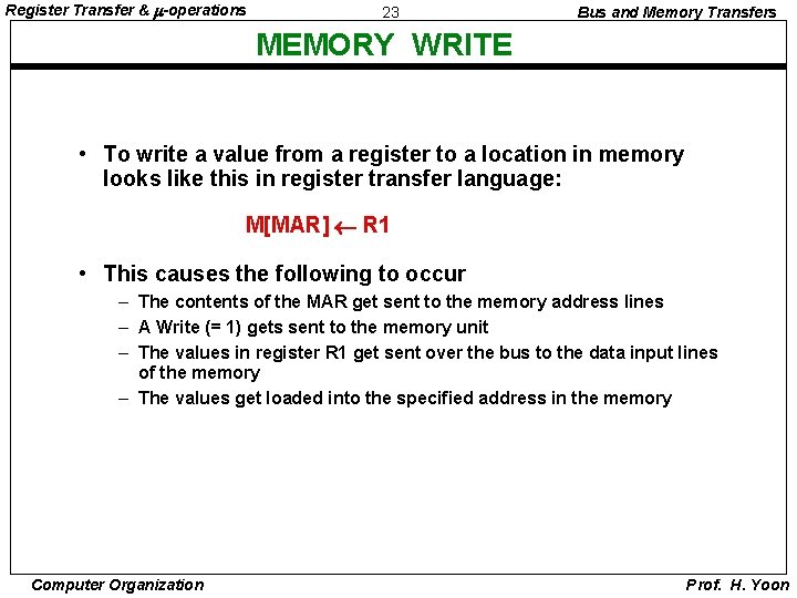 Register Transfer & -operations 23 Bus and Memory Transfers MEMORY WRITE • To write