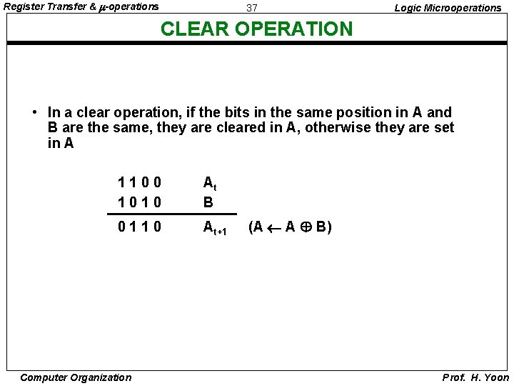 Register Transfer & -operations 37 Logic Microoperations CLEAR OPERATION • In a clear operation,