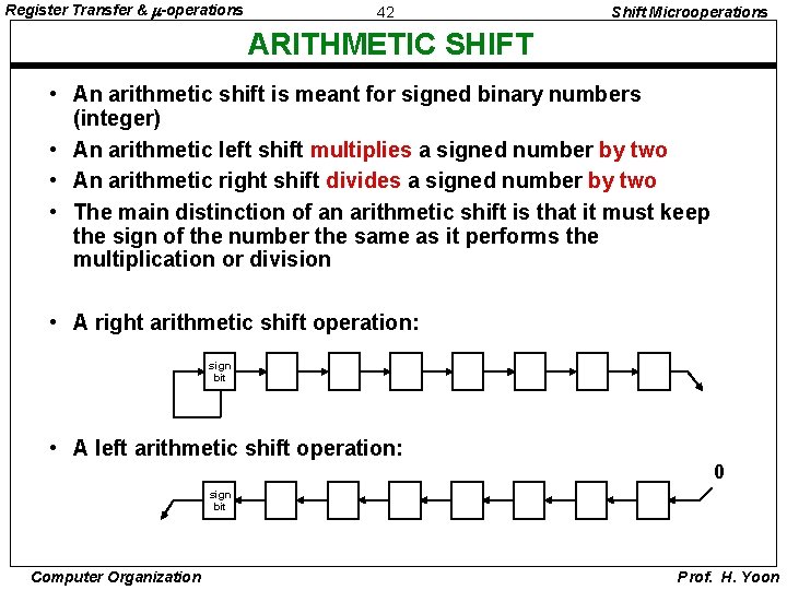 Register Transfer & -operations 42 Shift Microoperations ARITHMETIC SHIFT • An arithmetic shift is