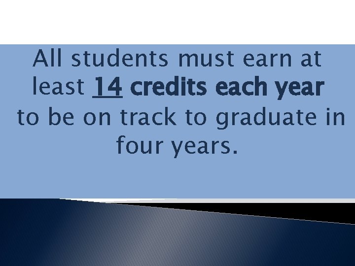 All students must earn at least 14 credits each year to be on track