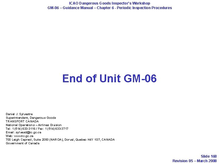 ICAO Dangerous Goods Inspector’s Workshop GM-06 – Guidance Manual – Chapter 6 - Periodic