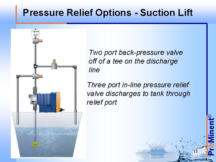 Pressure Relief Options - Suction Lift Two port back-pressure valve off of a tee