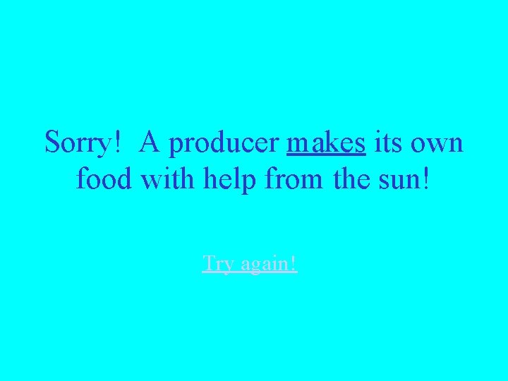 Sorry! A producer makes its own food with help from the sun! Try again!