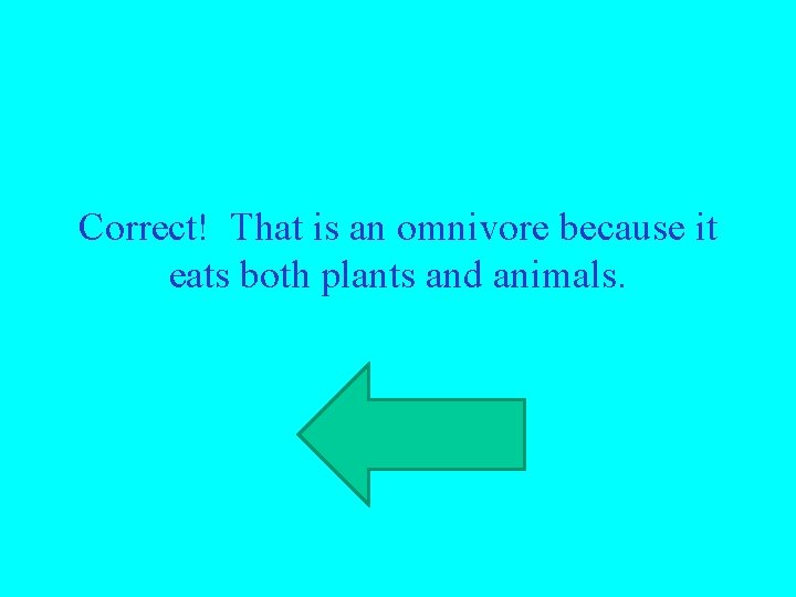 Correct! That is an omnivore because it eats both plants and animals. 