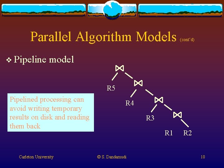 Parallel Algorithm Models v Pipeline (cont’d) model R 5 Pipelined processing can avoid writing Parallel Algorithm Models v Pipeline (cont’d) model R 5 Pipelined processing can avoid writing