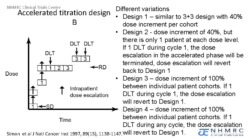 NHMRC Clinical Trials Centre Different variations Accelerated titration design • Design 1 – similar