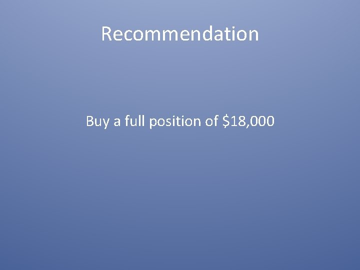 Recommendation Buy a full position of $18, 000 