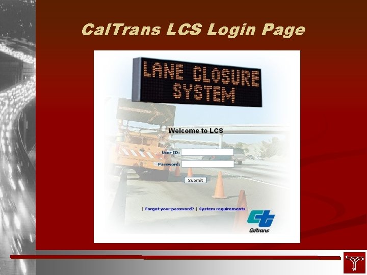 Cal. Trans LCS Login Page 