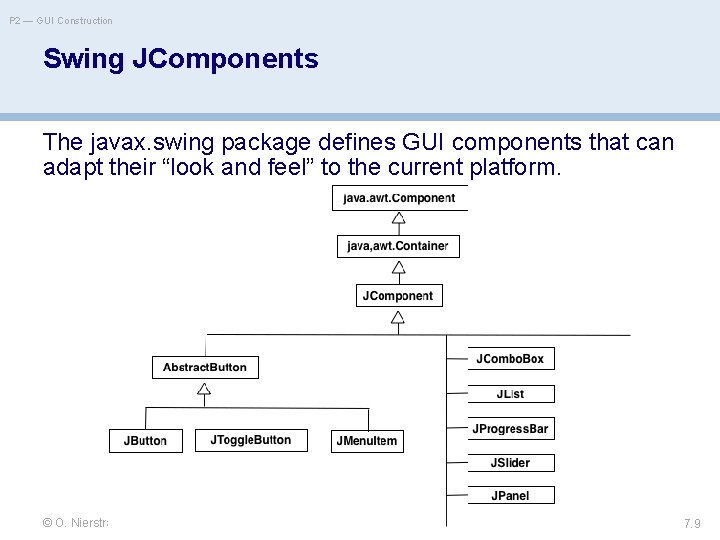 P 2 — GUI Construction Swing JComponents The javax. swing package defines GUI components