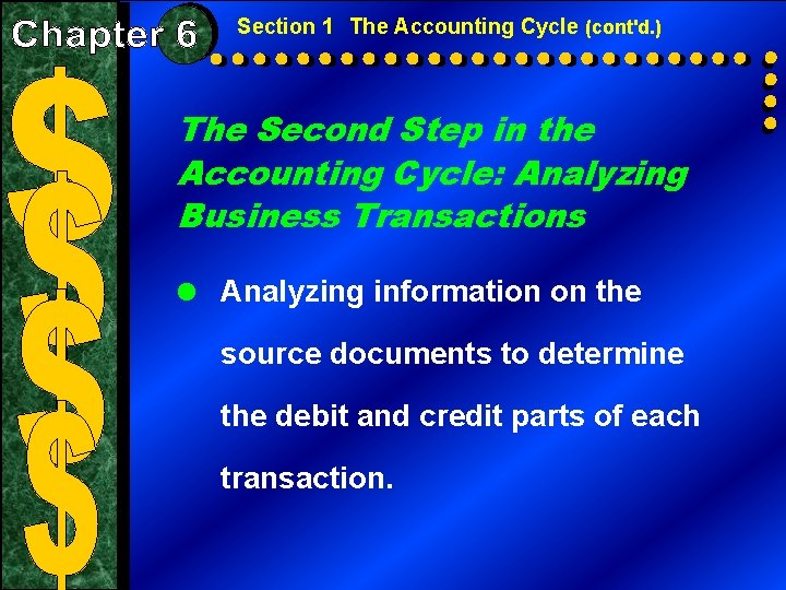 Section 1 The Accounting Cycle (cont'd. ) The Second Step in the Accounting Cycle: