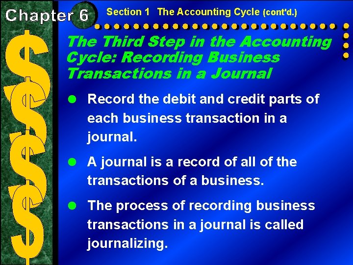 Section 1 The Accounting Cycle (cont'd. ) The Third Step in the Accounting Cycle: