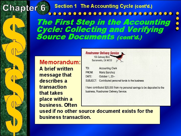 Section 1 The Accounting Cycle (cont'd. ) The First Step in the Accounting Cycle: