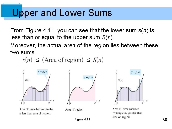 Upper and Lower Sums From Figure 4. 11, you can see that the lower