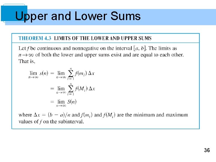 Upper and Lower Sums 36 