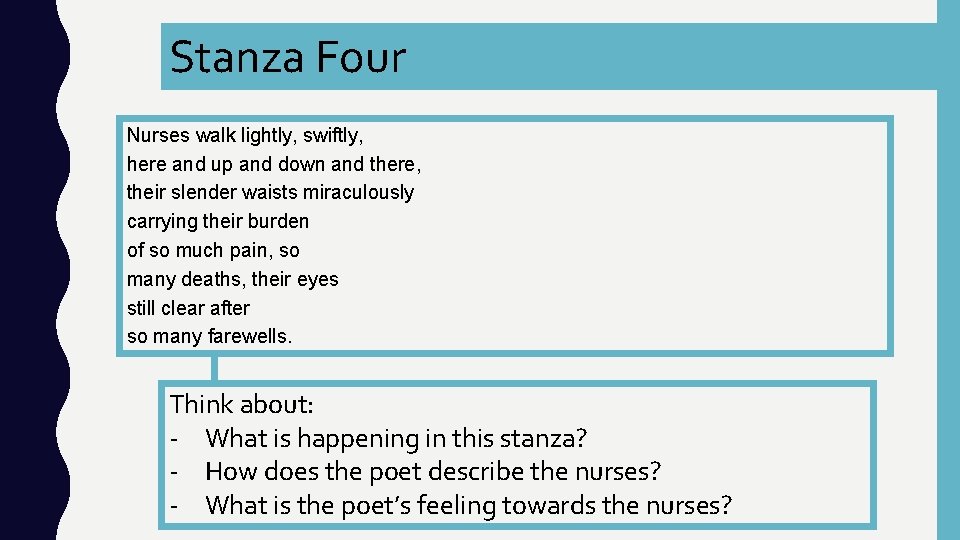 Stanza Four Nurses walk lightly, swiftly, here and up and down and there, their