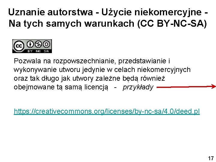 Uznanie autorstwa - Użycie niekomercyjne Na tych samych warunkach (CC BY-NC-SA) Pozwala na rozpowszechnianie, Uznanie autorstwa - Użycie niekomercyjne Na tych samych warunkach (CC BY-NC-SA) Pozwala na rozpowszechnianie,