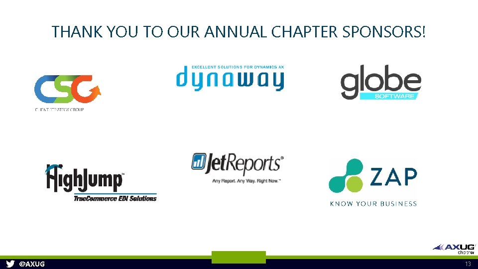 THANK YOU TO OUR ANNUAL CHAPTER SPONSORS! @AXUG 13 