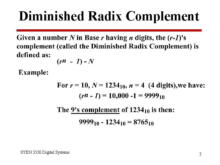Diminished Radix Complement SYEN 3330 Digital Systems 3 
