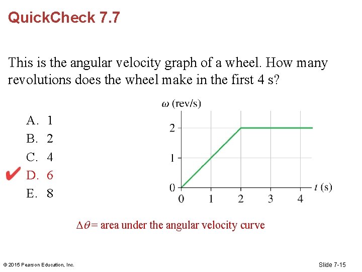 Quick. Check 7. 7 This is the angular velocity graph of a wheel. How