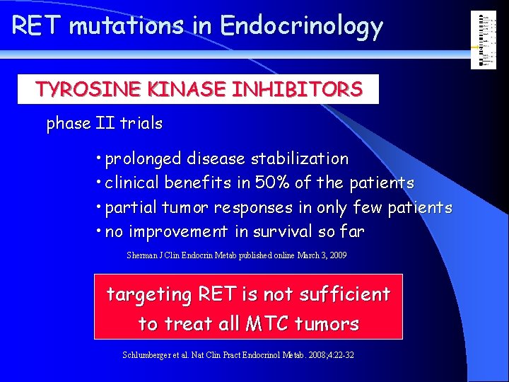 RET mutations in Endocrinology TYROSINE KINASE INHIBITORS phase II trials • prolonged disease stabilization