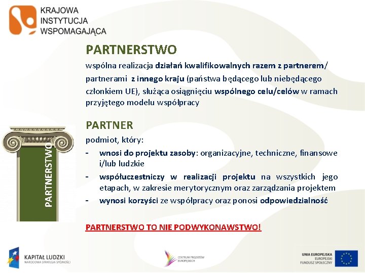 PARTNERSTWO wspólna realizacja działań kwalifikowalnych razem z partnerem/ partnerami z innego kraju (państwa będącego