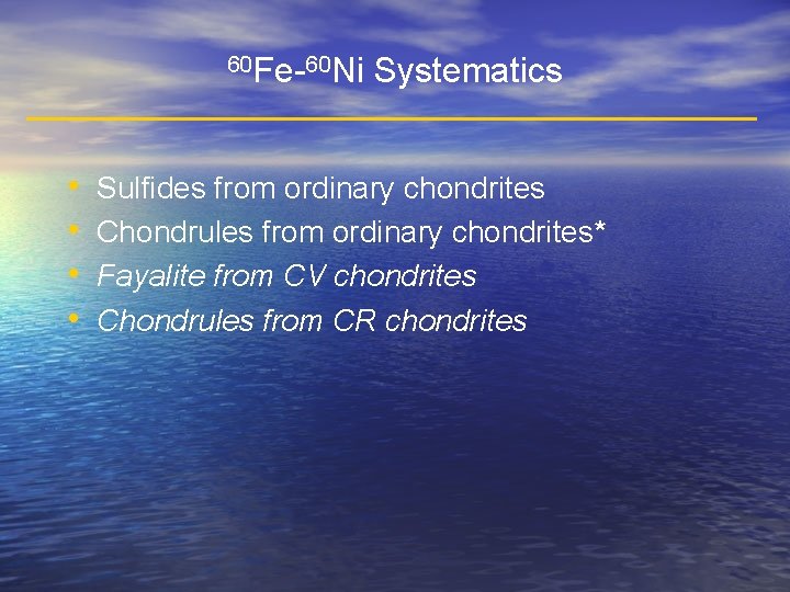 60 Fe-60 Ni • • Systematics Sulfides from ordinary chondrites Chondrules from ordinary chondrites*