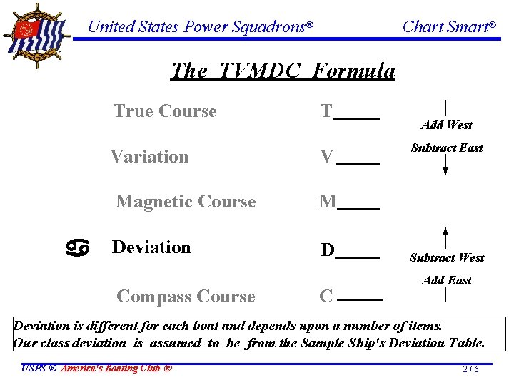 United States Power Squadrons® Chart Smart® The TVMDC Formula True Course T Variation V