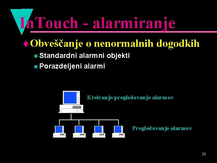 In. Touch - alarmiranje t Obveščanje o nenormalnih dogodkih n Standardni alarmni objekti n