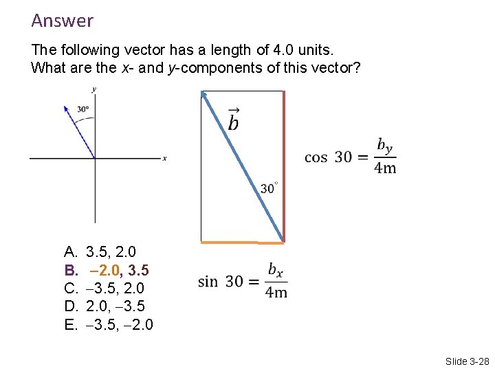 Answer The following vector has a length of 4. 0 units. What are the