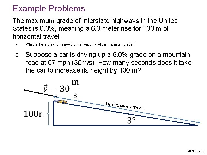 Example Problems The maximum grade of interstate highways in the United States is 6.