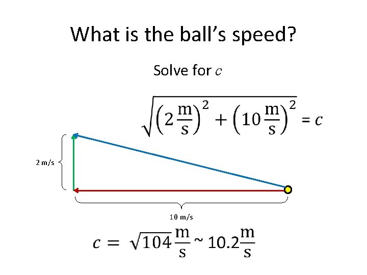 What is the ball’s speed? Solve for c 2 m/s 10 m/s 