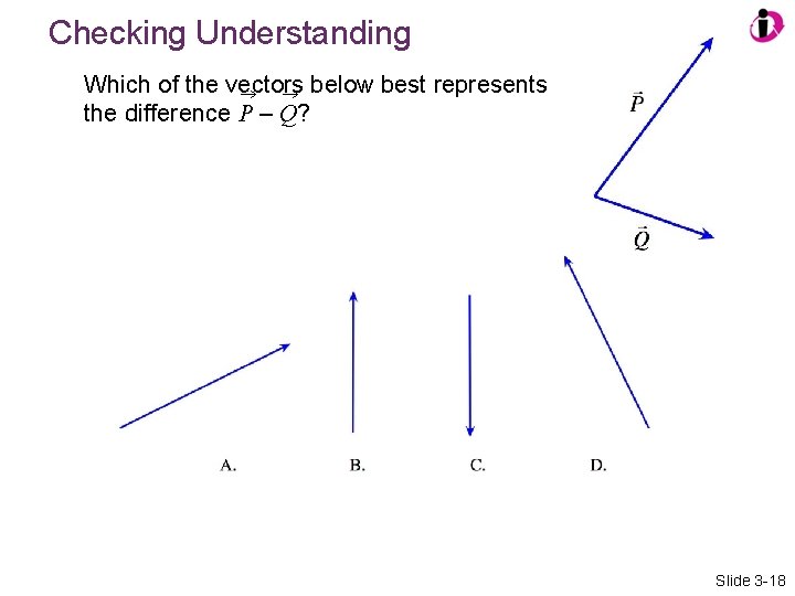 Checking Understanding Which of the vectors below best represents the difference P – Q?