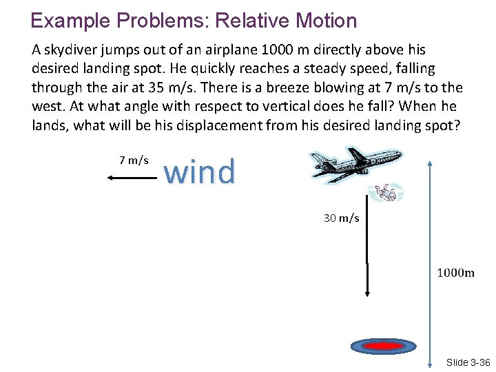 Example Problems: Relative Motion A skydiver jumps out of an airplane 1000 m directly