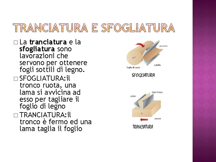 � La tranciatura e la sfogliatura sono lavorazioni che servono per ottenere fogli sottili