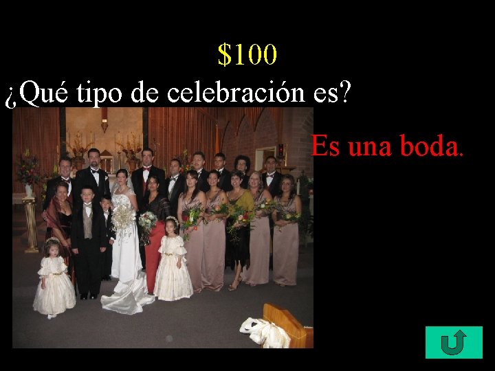 $100 ¿Qué tipo de celebración es? Es una boda. 
