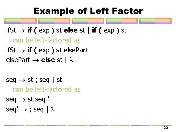 Example of Left Factor if. St if ( exp ) st else st |