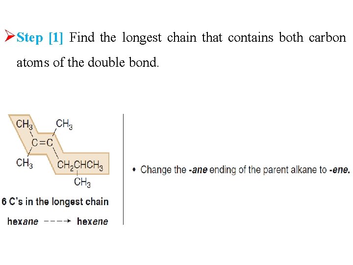 ØStep [1] Find the longest chain that contains both carbon atoms of the double