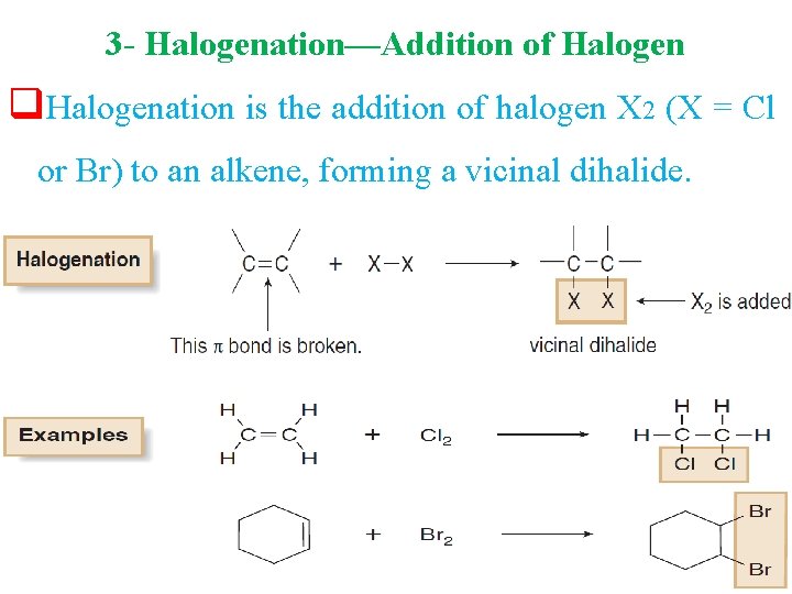 3 - Halogenation—Addition of Halogen q. Halogenation is the addition of halogen X 2
